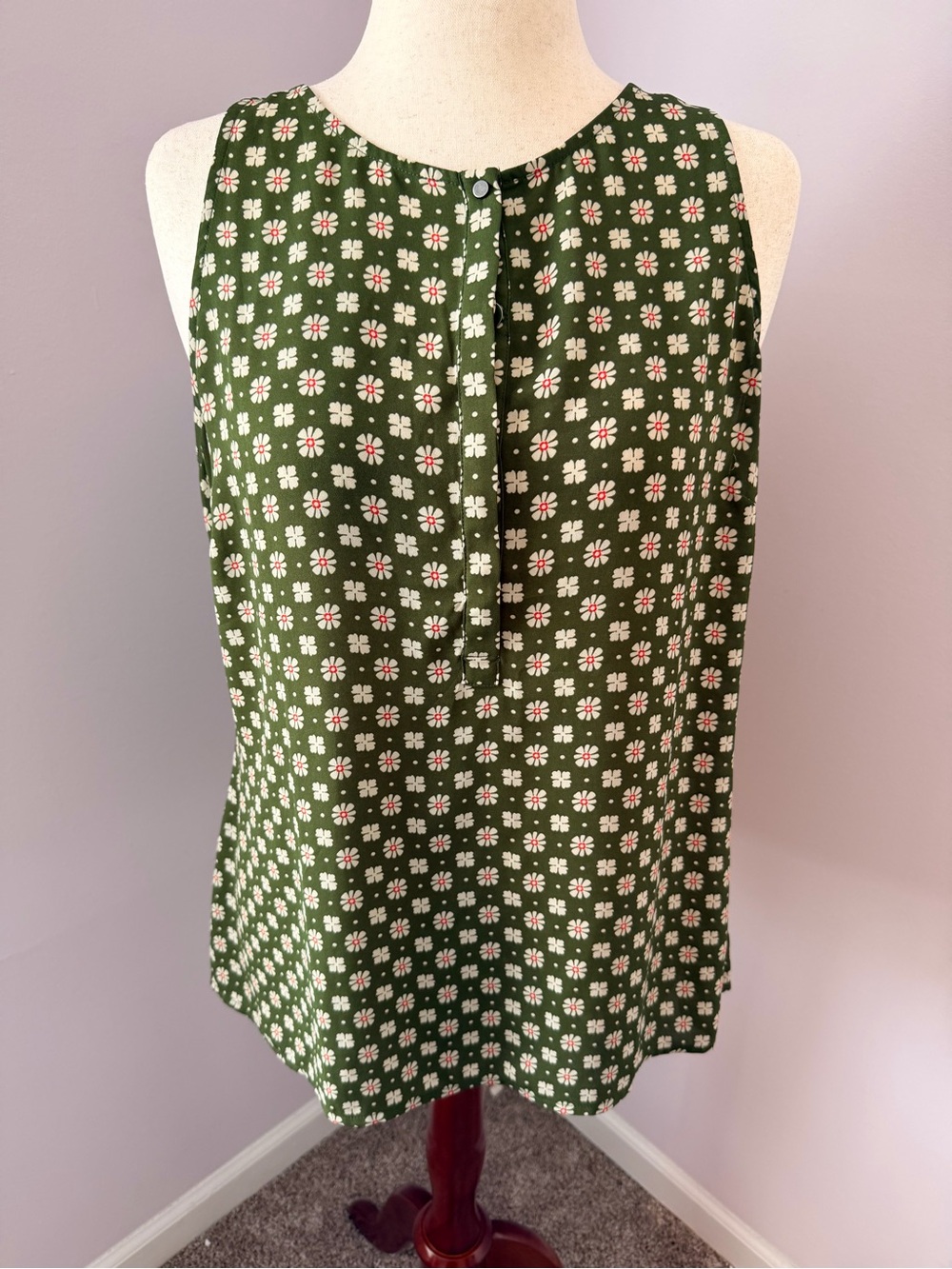 Cabi Green Floral Sleeveless Blouse Size Large Boho Tank Top